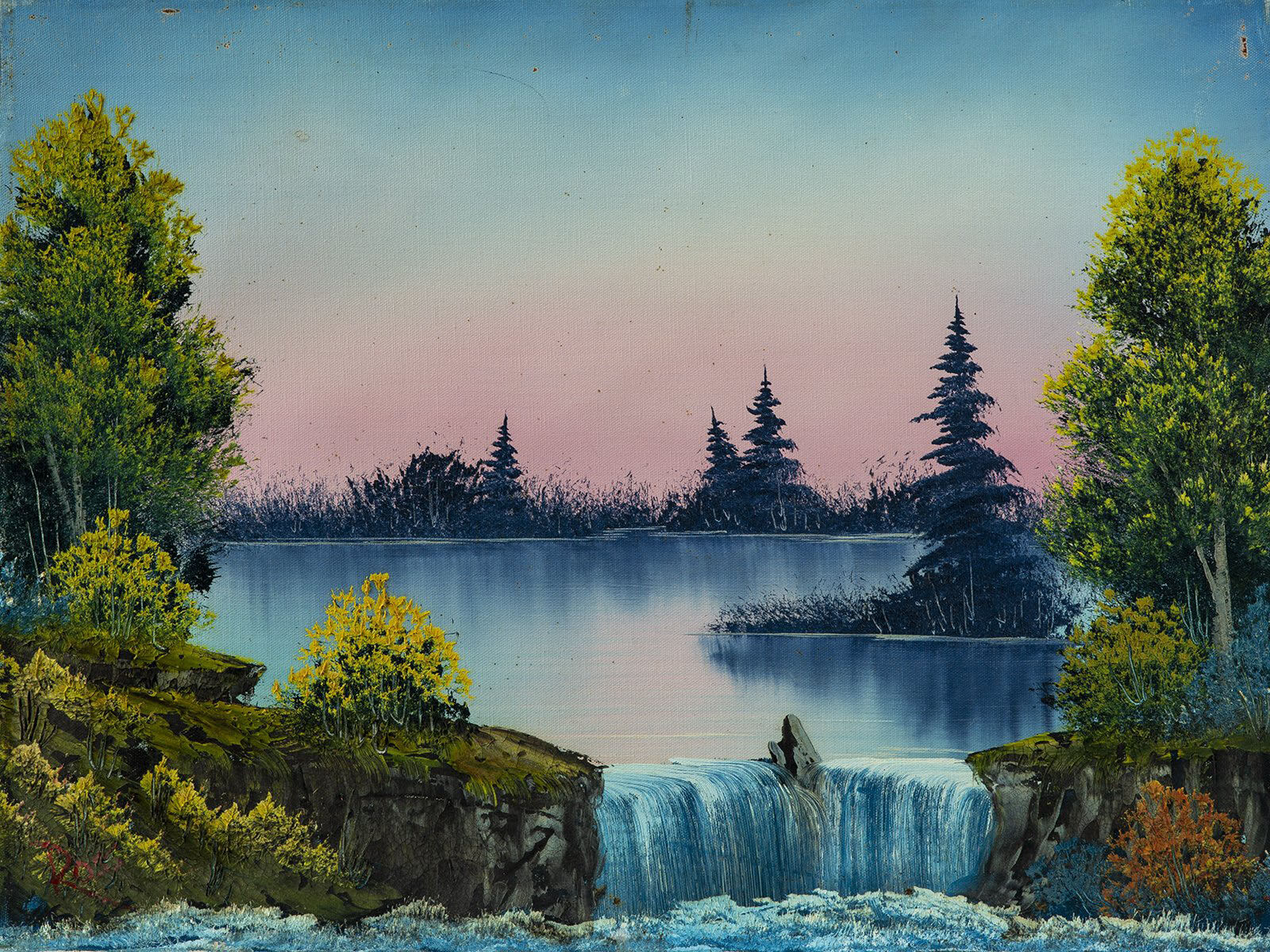 Bob Ross, Misty Waterfall, Original Oil Painting, 1980. Image Used with Permission © Modern Artifact.